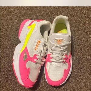 Adidas Women's White, Pink, and Yellow Sneakers